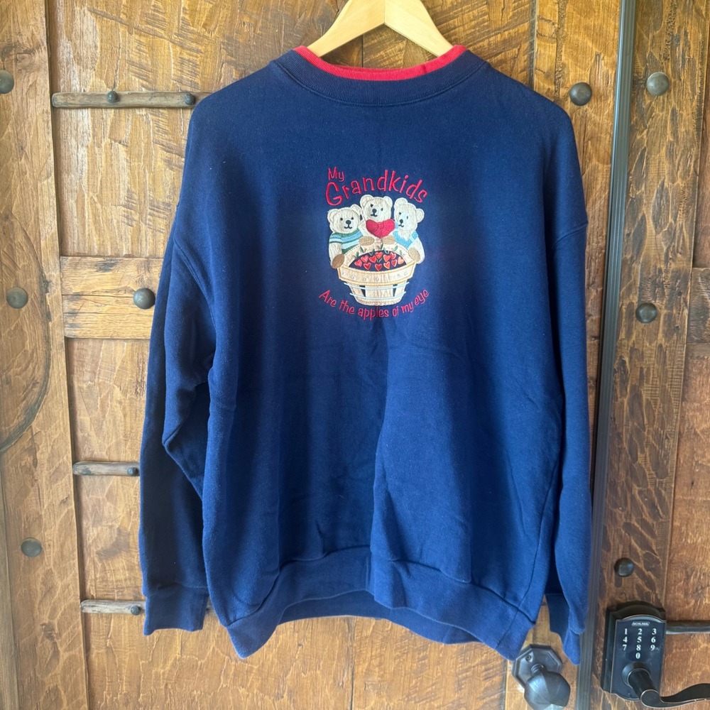 M&C Grandkids Sweater Grannycore Womens Large Embroidered Teddy Bear Embroidery
